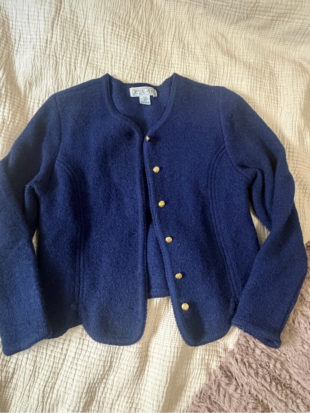 Navy Wool Blend Button-Front Jacket